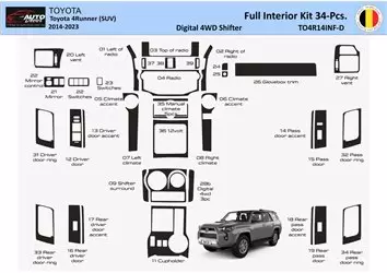 Toyota 4Runner 2014-2023 Digital Shifter Komplette Innenausstattung WHZ Armaturenbrettverkleidung 34 Teile