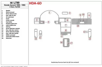 Honda Accord 1990-1993 2 Doors, Full Set, 18 Parts set Interior BD Dash Trim Kit