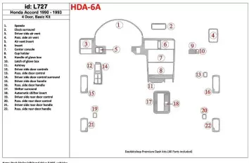 Honda Accord 1990-1993 4 Doors, Basic Set, 22 Parts set Interior BD Dash Trim Kit