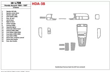 Honda Accord 1994-1997 2 Doors, Full Set, 18 Parts set BD Interieur Dashboard Bekleding Volhouder