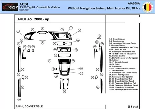 Audi A5 2008-2014 Hatchback 3D Inleg dashboard Interieurset aansluitend en pasgemaakt op he 42-Parts