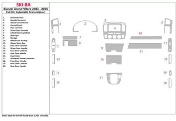 Suzuki Grand Vitara 2003-2005 Full Set, Automatic mission Mascherine sagomate per rivestimento cruscotti 