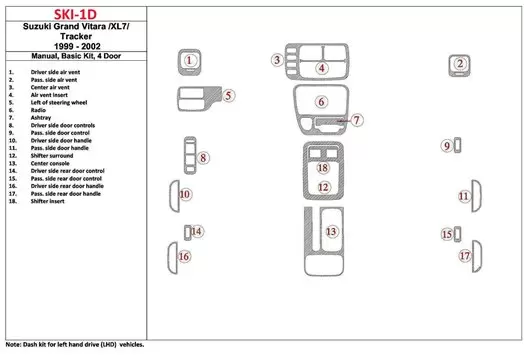 Suzuki Grand Vitara 1999-2002 Suzuki Gr? Vitara/XL7,1999-UP, Manual Gearbox, Basic Set, 4 Doors BD Interieur Dashboard Bekleding