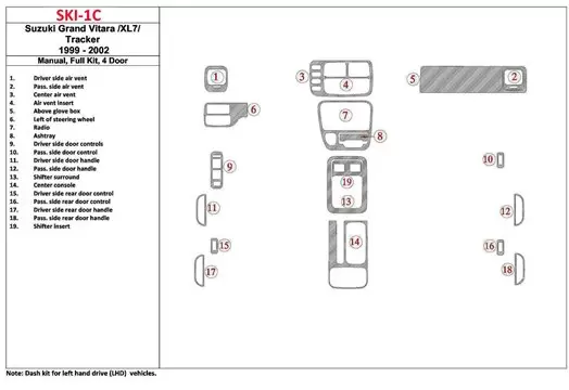 Suzuki Grand Vitara 1999-2002 Suzuki Gr? Vitara/XL7,1999-UP, Manual Gearbox, Full Set, 4 Doors Mascherine sagomate per rivestime