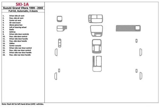 Suzuki Grand Vitara 1999-2002 Suzuki Gr? Vitara/XL7,1999-UP, Automatic Gearbox, Full Set, 4 Doors BD Interieur Dashboard Bekledi
