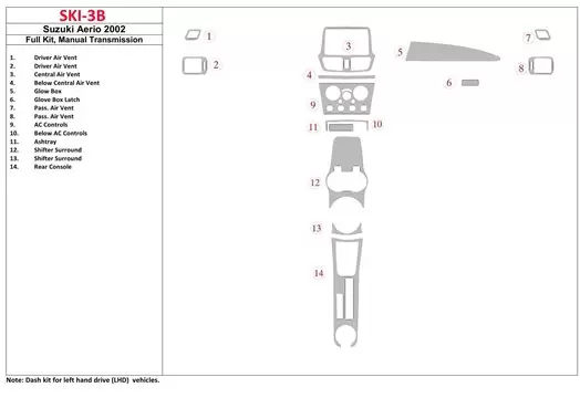 Suzuki Aerio 2002-2002 Full Set, Manual Gear Box BD Interieur Dashboard Bekleding Volhouder