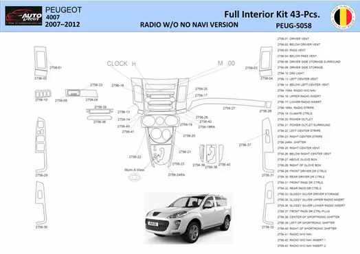 Peugeot 4007 2007-2012 Habillage Décoration de Tableau de Bord 43-Pièce - 1 - habillage decor de tableau de bord