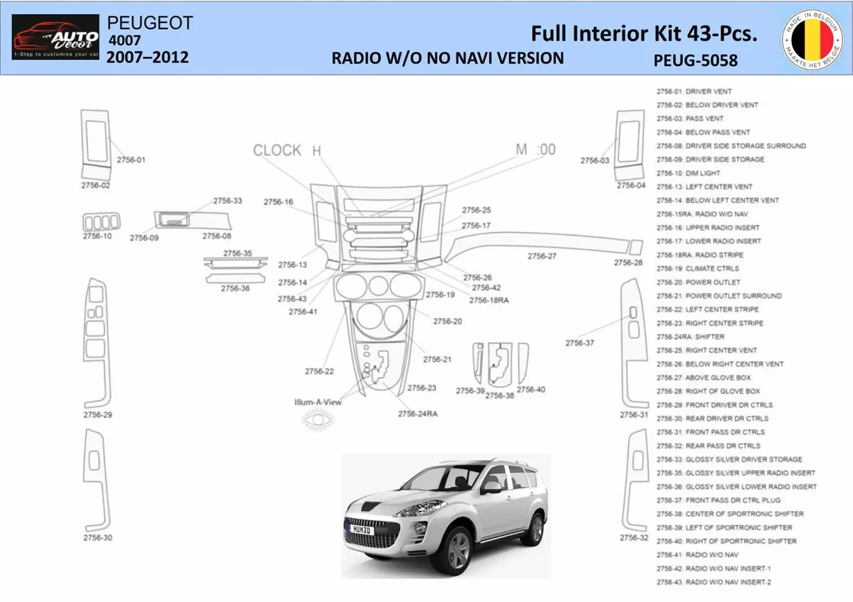 Peugeot 4007 2007–2012 3D WHZ Inleg dashboard Interieurset aansluitend en pasgemaakt op he 43-Parts