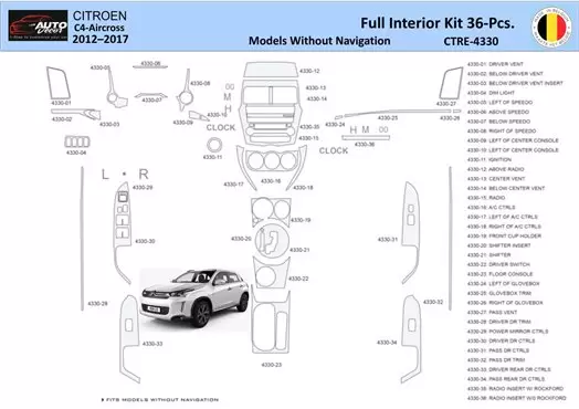 Citroën C4 Aircross 2012-2017 Interni WHZ Kit rivestimento cruscotto 36 pezzi