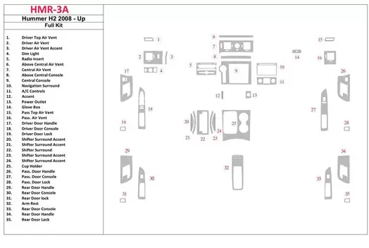 Hummer H2 2008-UP Full Mascherine sagomate per rivestimento cruscotti 