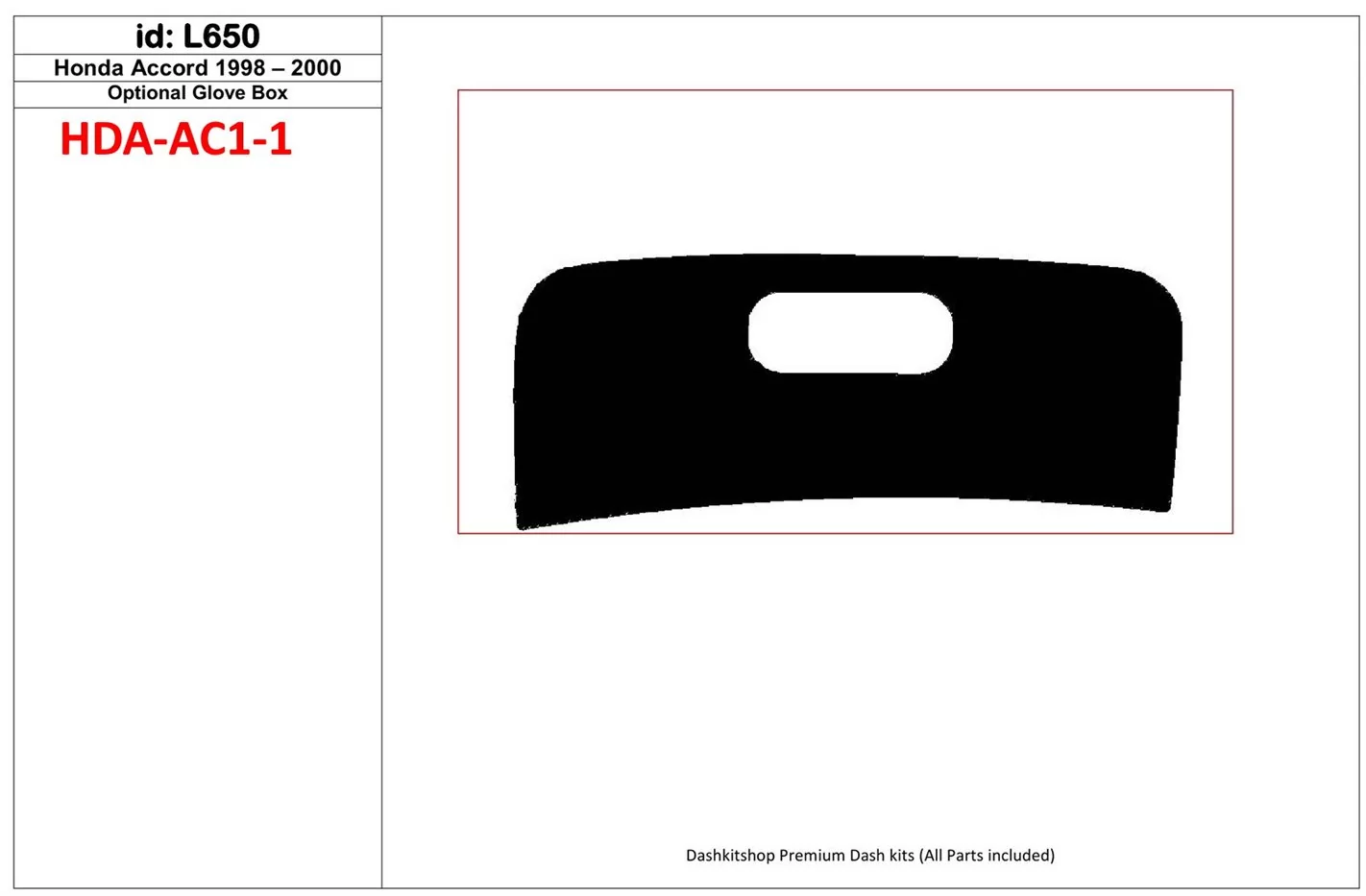 Honda Accord 1998-2000 glowe-box, 1 Parts set BD Interieur Dashboard Bekleding Volhouder