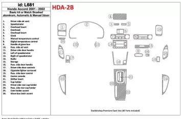 Honda Accord 2001-2002 2 Doors, Basic Set, 26 Parts set BD Interieur Dashboard Bekleding Volhouder