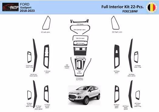 Ford EcoSport SUV 2018-2022 Interni WHZ Kit rivestimento cruscotto 22 pezzi