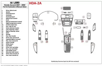 Honda Accord 2001-2002 2 Doors, Voll Satz, 27 Parts set BD innenausstattung armaturendekor cockpit dekor - 1- Cockpit Dekor Inne