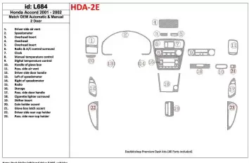 Honda Accord 2001-2002 2 Doors, OEM Compliance, 23 Parts set BD Interieur Dashboard Bekleding Volhouder