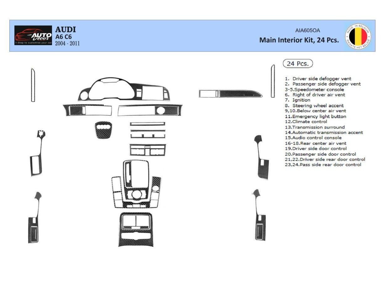 Audi A6 2005-2011 Kit la décoration du tableau de bord 25-Pièce - 1 - habillage decor de tableau de bord