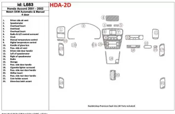 Honda Accord 2001-2002 4 Doors, OEM Compliance, 23 Parts set BD innenausstattung armaturendekor cockpit dekor - 1- Cockpit Dekor