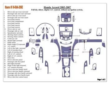 Honda Accord 2003-2007 Ensemble Complet, Automatic A/C Control, Sans NAVI system, 4 Des portes BD Kit la décoration du tableau d