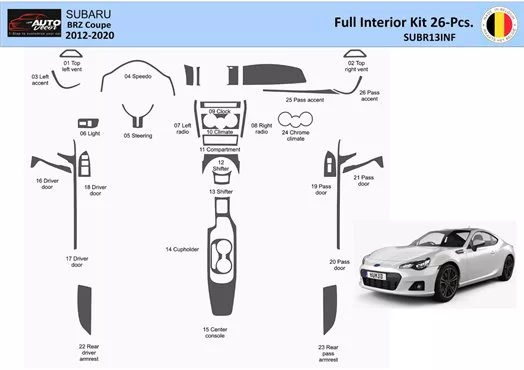 Subaru BRZ Coupe 2012-2020 Mittelkonsole Armaturendekor WHZ Cockpit Dekor 28 Teilige - 1- Cockpit Dekor Innenraum