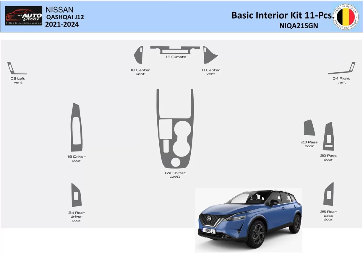 Nissan Qashqai J12 from 2021 Basic Interior Trim WHZ Dashboard trim kit 11 Parts
