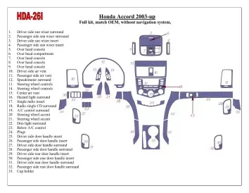 Honda Accord 2003-2007 Full Set, OEM Compliance, Without NAVI system Interior BD Dash Trim Kit