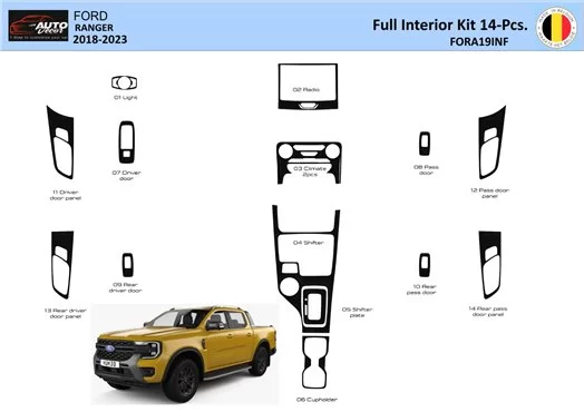 Ford Ranger 2019-2024 Raptor 3D Inleg dashboard Interieurset aansluitend en pasgemaakt op he 14-Teile