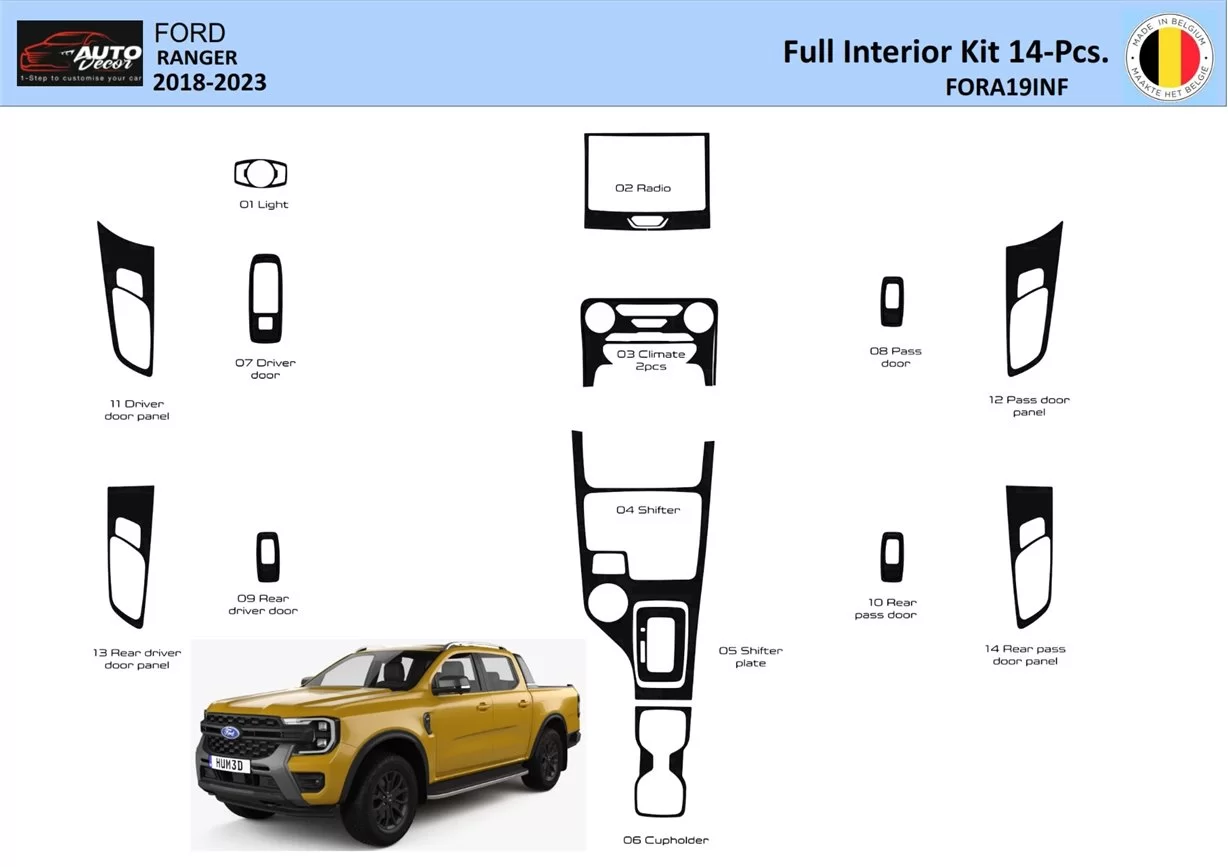 Ford Ranger 2019-2024 Raptor 3D Inleg dashboard Interieurset aansluitend en pasgemaakt op he 14-Teile