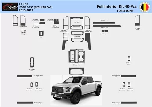 FORD F-150 REGULAR CAB 2015-2017 Habillage Décoration de Tableau de Bord 49 Pièce - 1 - habillage decor de tableau de bord