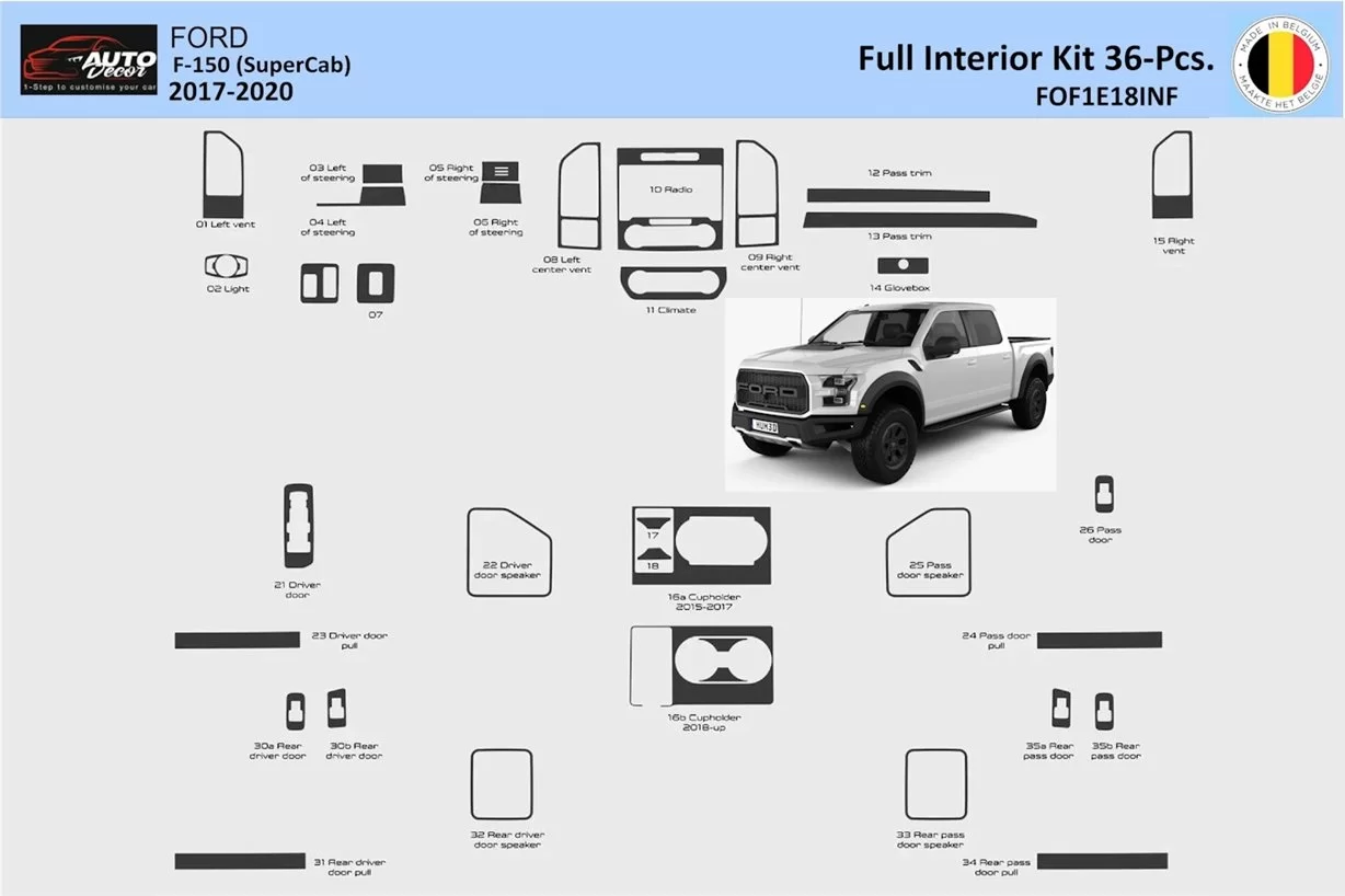 Ford F-150 SuperCab 2018-2020 Habillage Décoration de Tableau de Bord 39 Pièce - 1 - habillage decor de tableau de bord