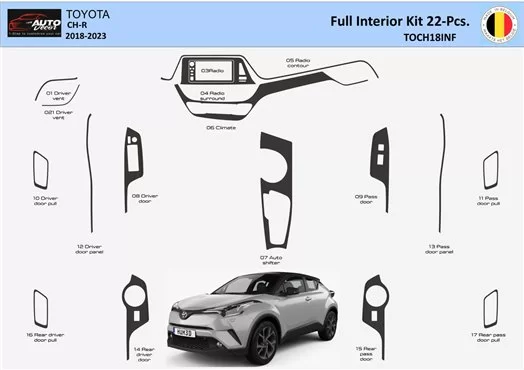 Toyota C-HR 2018-2023 Inleg dashboard Interieurset aansluitend en pasgemaakt 22 Delen