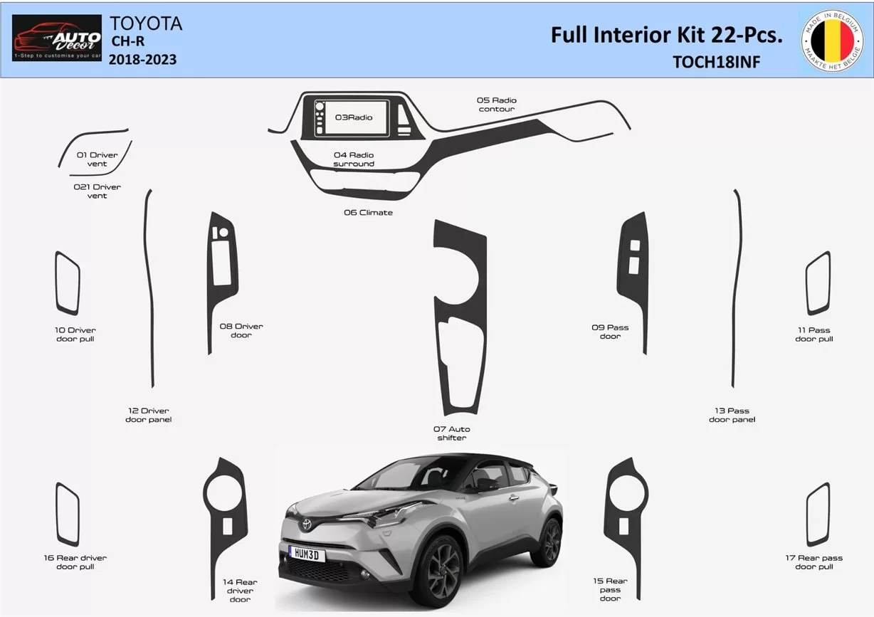 Toyota C-HR 2018-2023 Habillage Décoration de Tableau de Bord 22 Pièce - 1 - habillage decor de tableau de bord