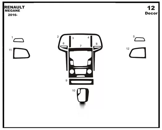 Renault Megane 4 BFB 3D 2016 Habillage Décoration de Tableau de Bord 12-Pièce
