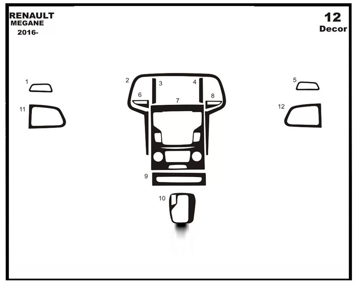 Renault Megane 4 BFB 3D 2016 Mascherine sagomate per rivestimento cruscotti 12-Decori