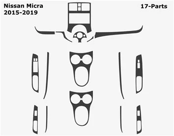 Nissan Micra 2015-2019 3D Interior Dashboard Trim Kit Dash Trim Dekor 17-Parts