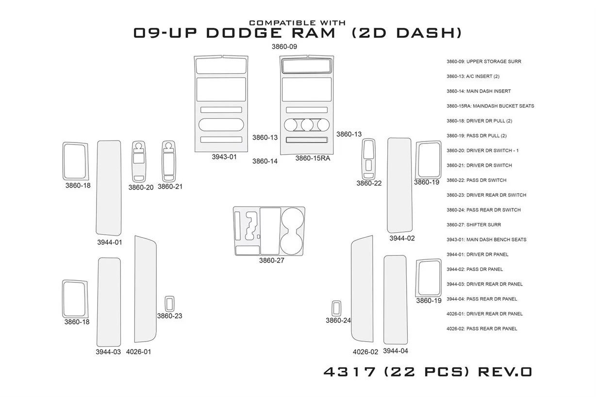 Dodge Ram 1500 2009-2012 Mittelkonsole Armaturendekor WHZ Cockpit Dekor 22 Teilige