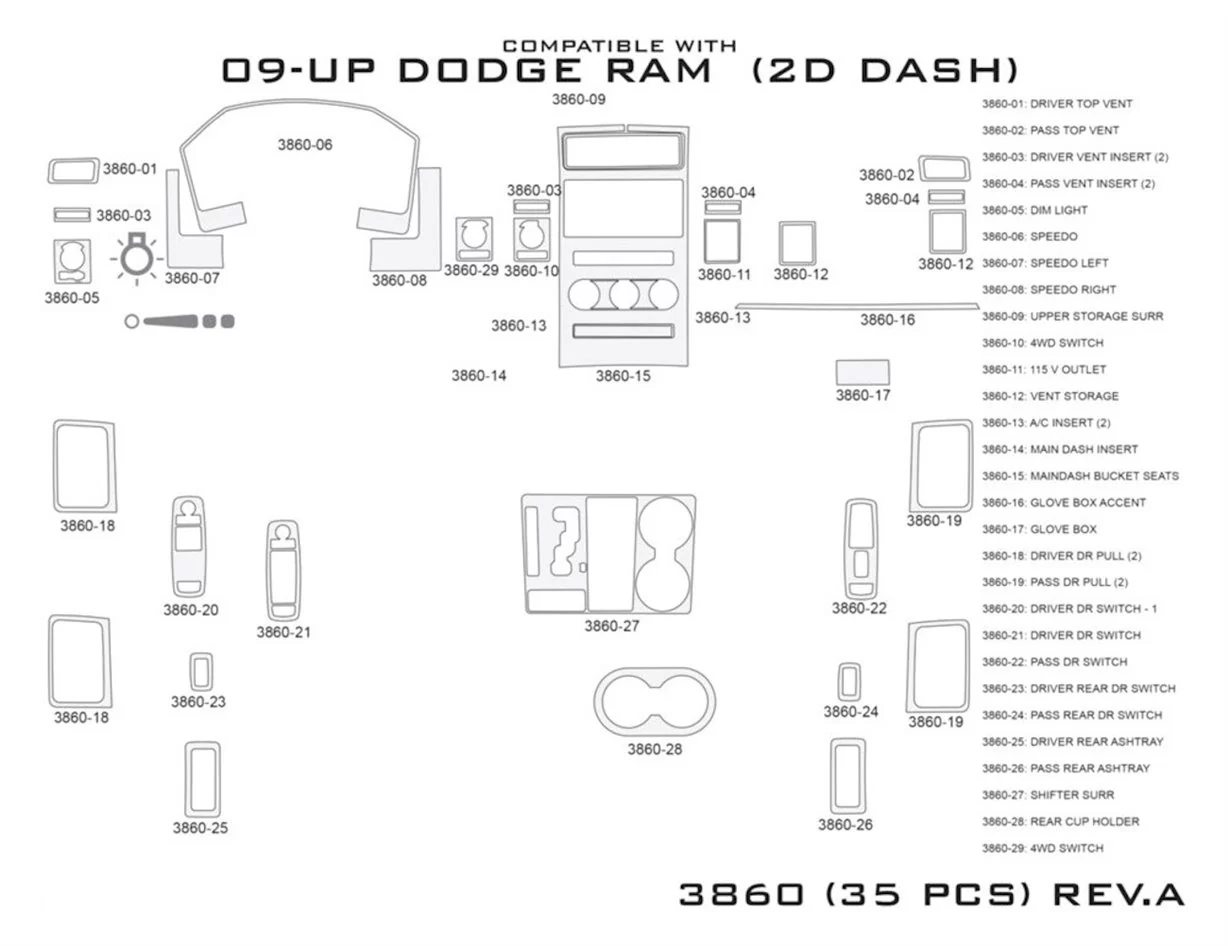 Dodge Ram 1500 2009-2012 Mittelkonsole Armaturendekor WHZ Cockpit Dekor 35 Teilige - 1- Cockpit Innenraum Dekor 