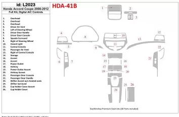 Honda Accord 2008-2012 Full Set, 2 Doors (Coupe), Automatic AC Control Interior BD Dash Trim Kit