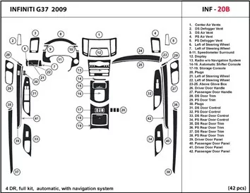 Infiniti G37 2007-2009 Full Set, Automatic Gear, With NAVI Interior BD Dash Trim Kit