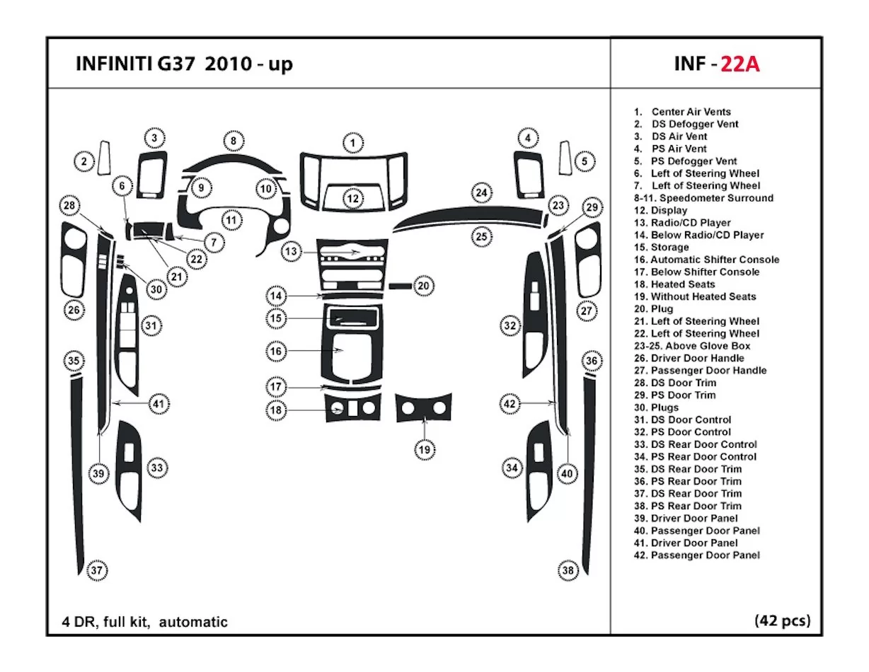 Infiniti G37x Sedan 2009-2009 Ensemble Complet, Automatic Gear, Without NAVI BD Décoration de tableau de bord