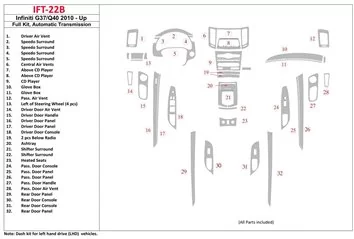 Infiniti G37x Sedan 2009-2009 Full Set, Automatic Gear, With NAVI Mascherine sagomate per rivestimento cruscotti 