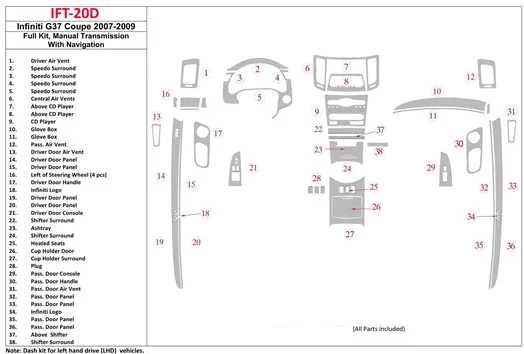 Infiniti G37 2007-2009 Full Set, Manual Gear Box, With NAVI BD Interieur Dashboard Bekleding Volhouder