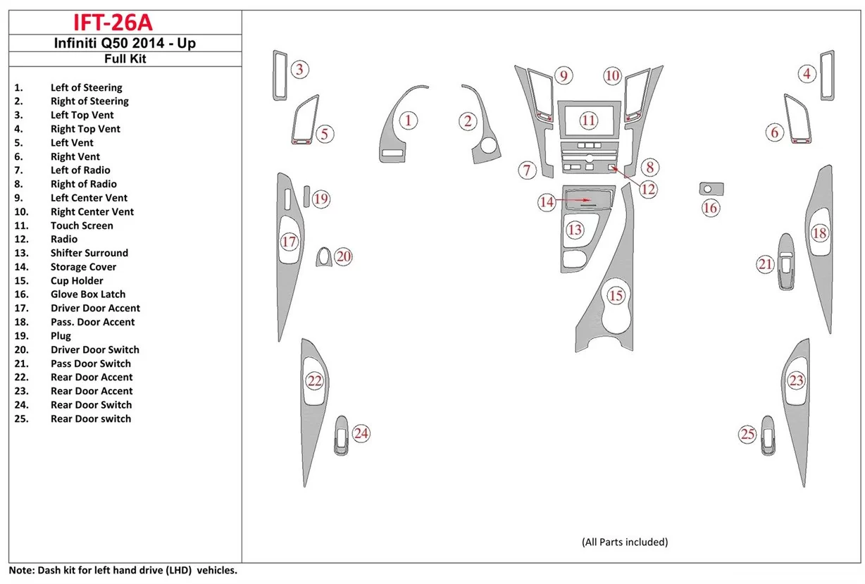 Infiniti Q50 2014-UP Ensemble Complet BD Décoration de tableau de bord