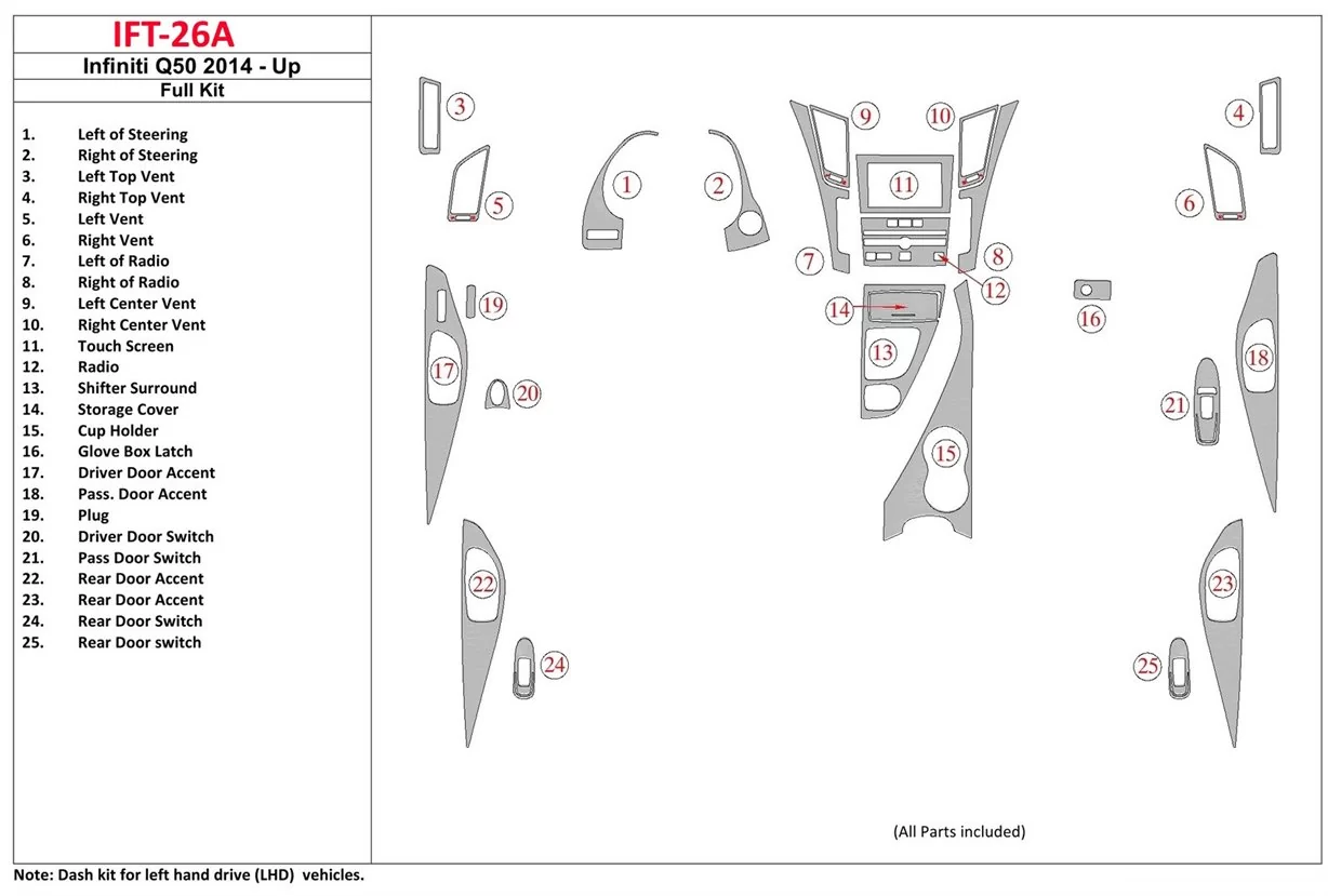 Infiniti Q50 2014-UP Full Set Interior BD Dash Trim Kit
