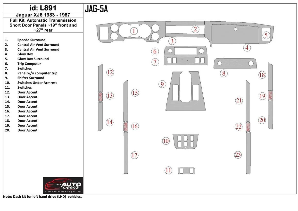 Jaguar XJ6 1983-1987 Full Set, Automatic Gear BD Interieur Dashboard Bekleding Volhouder