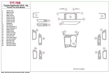 Toyota Highlander 2014-UP Full Set, fits XLE Models Interior BD Dash Trim Kit