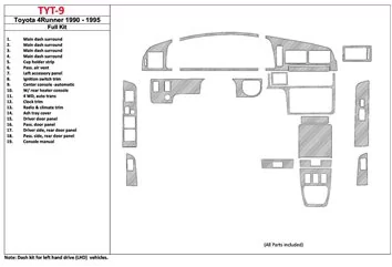 Toyota 4 Runner 1990-1995 Full Set, 19Parts set BD Interieur Dashboard Bekleding Volhouder