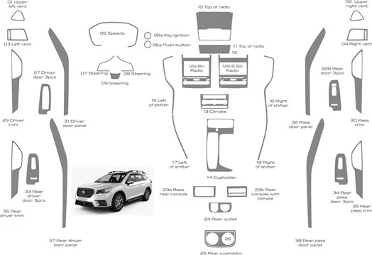 Subaru Ascent 2019-2022 Habillage Décoration de Tableau de Bord 38 Pièce