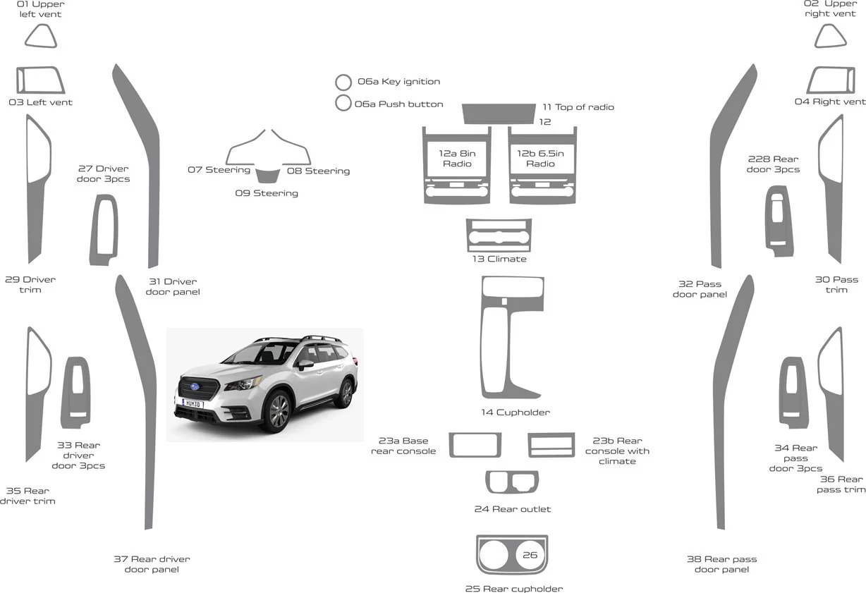 Subaru Ascent 2019-2022 Interior WHZ Dashboard Full trim kit 37 Parts