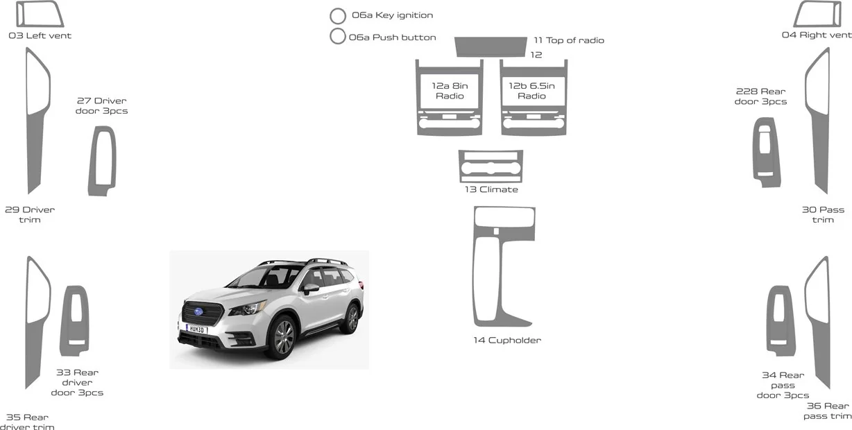 Subaru Ascent 2019-2022 Interieur WHZ Dashboard Volledige uitrustingsset 28 onderdelen