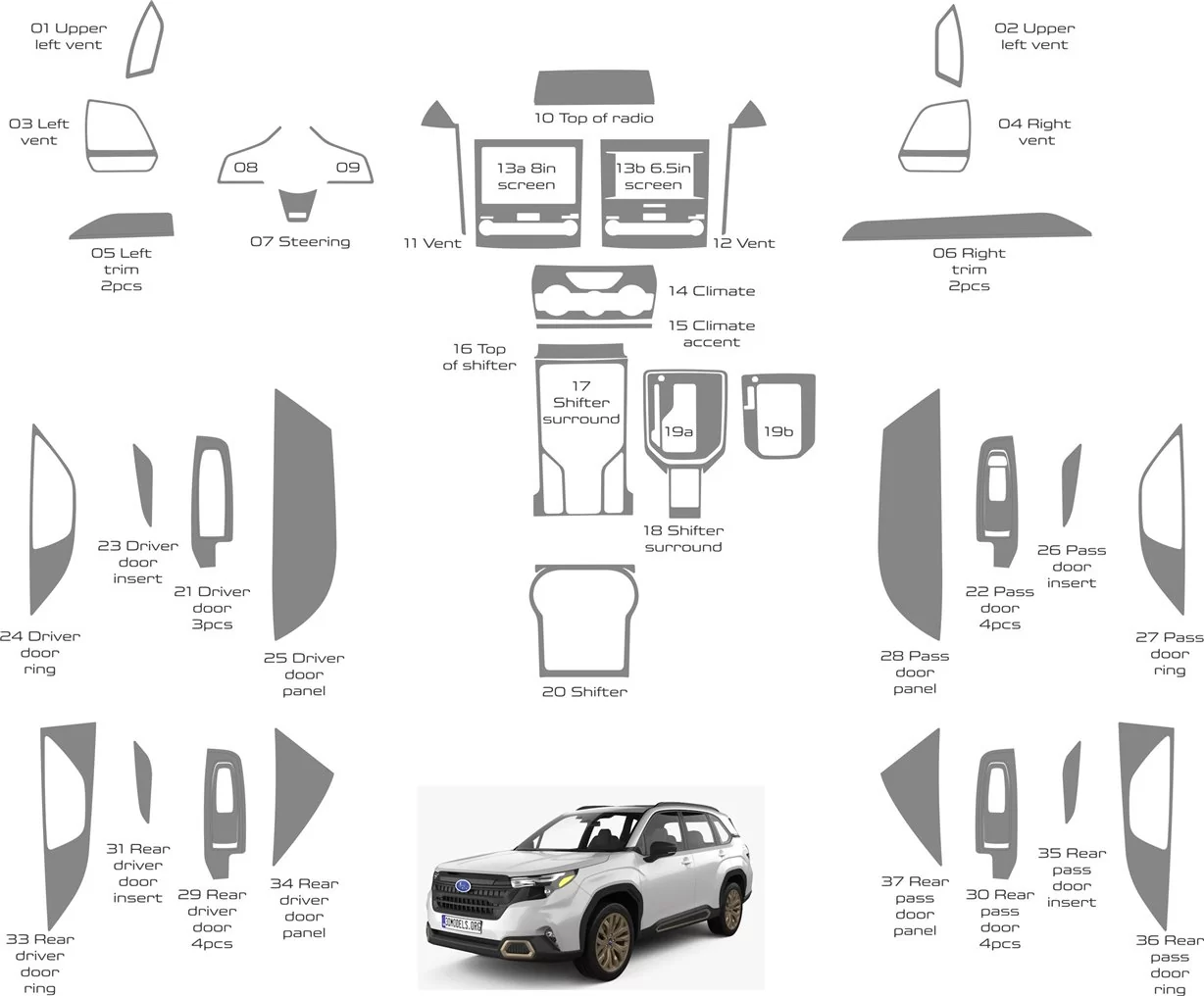 Subaru Forester 2019-2024 Interieur WHZ Dashboard Volledige uitrustingsset 37 onderdelen